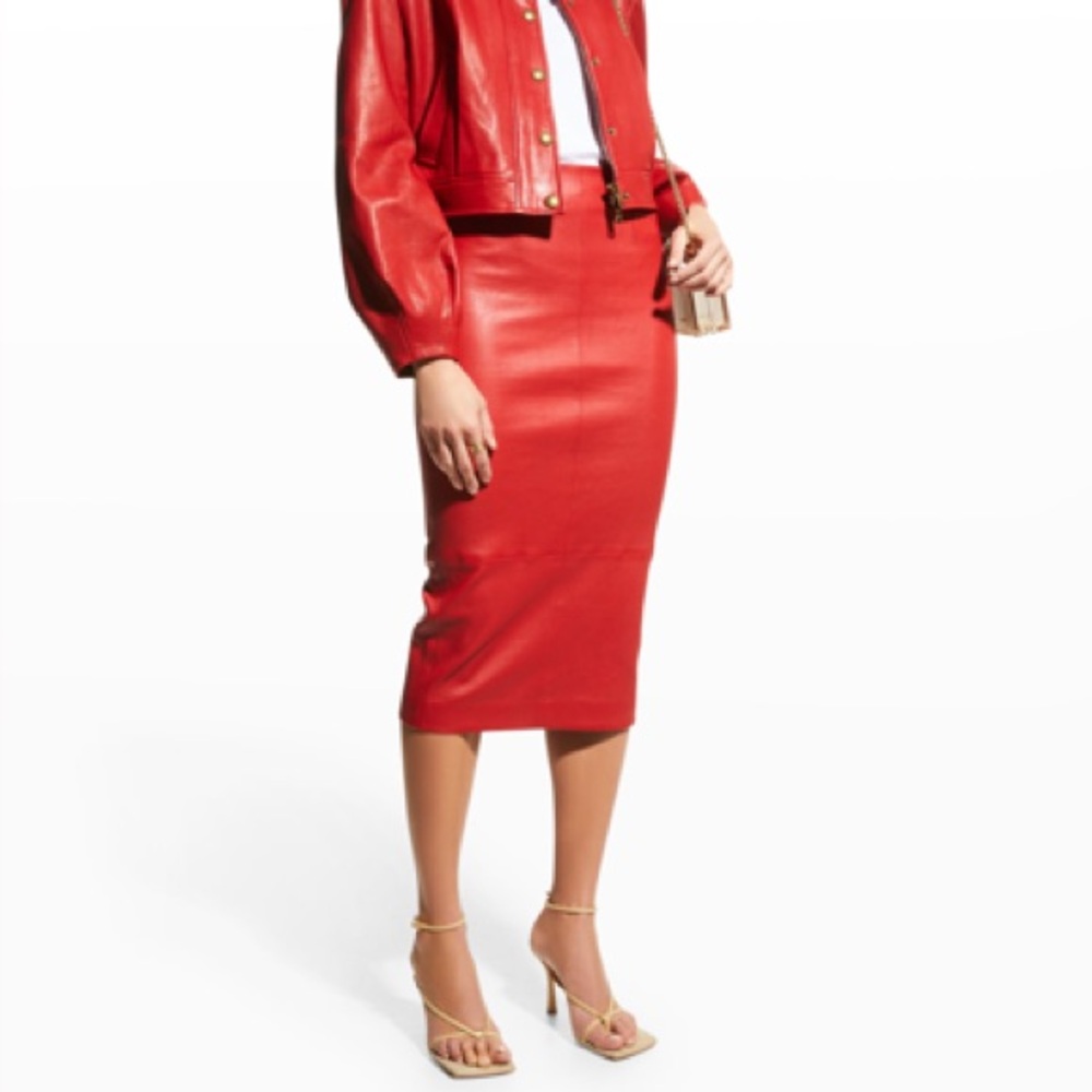 Veronica Beard Kaliyah Leather Pencil Skirt In Red